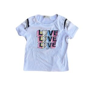 Source Unknown White Short-Sleeve 'LOVE' Graphic Tee with Black Lace Shoulders